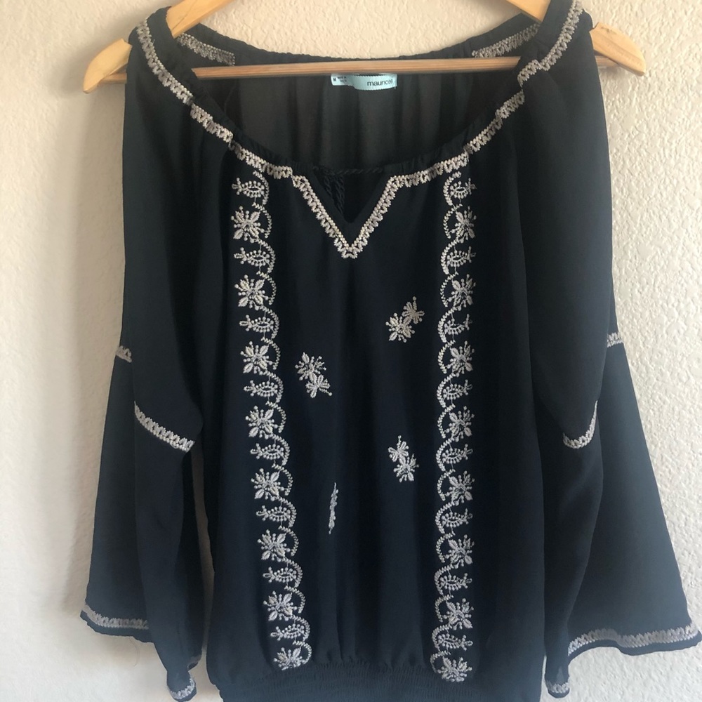Black and Cream Colored Flowy Blouse